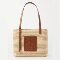 LOEWE + Paula&#39;s Ibiza small leather-trimmed woven raffia tote, £395