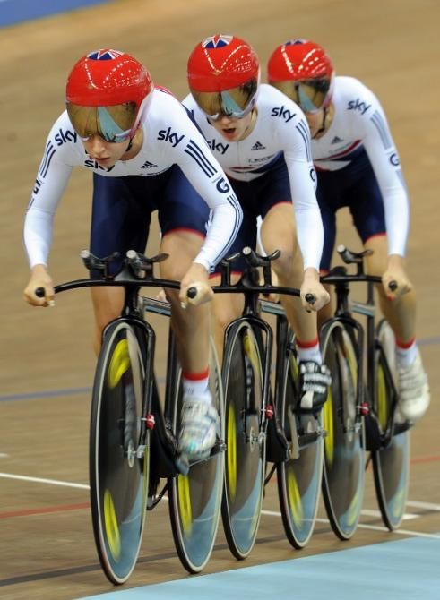 Great Britain on their gold medal winning ride in the women's 3000m team pursuit.