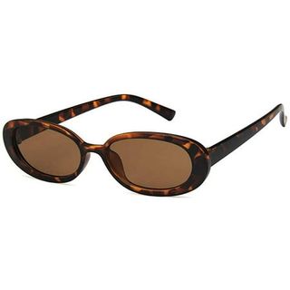 Retro Oval Sunglasses for Women Fashion Small Oval Frame Sun Glasses 90s Vintage Style Shades - Leopard
