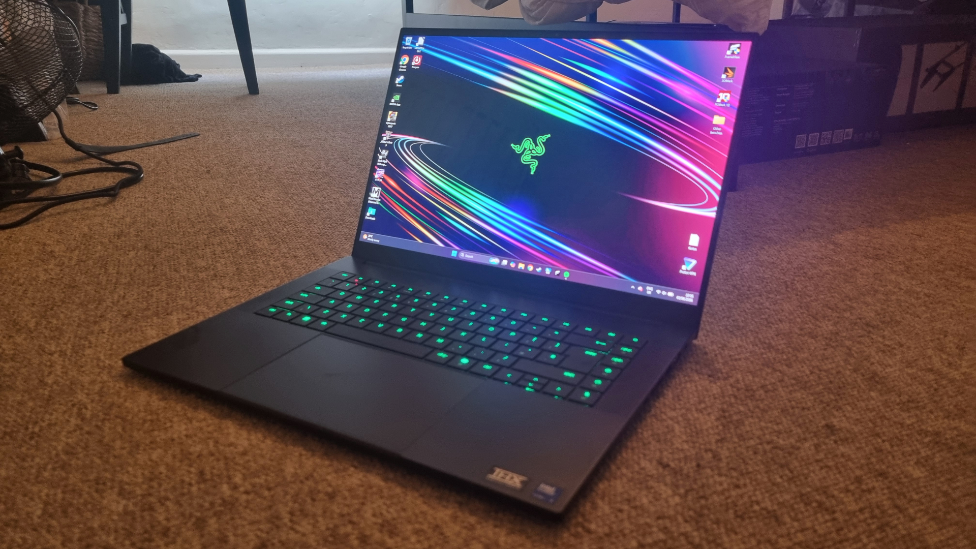 A Razer Blade 16 (2026) gaming laptop on carpet