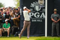 Brooks Koepka Tees off on the 1st in the final round of the 2023 PGA Championship at Oak Hill
