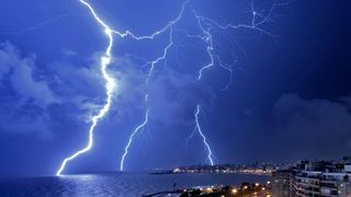 Lightning strikes light up the sky in Montevideo, Uruguay on Feb. 20, 2022.