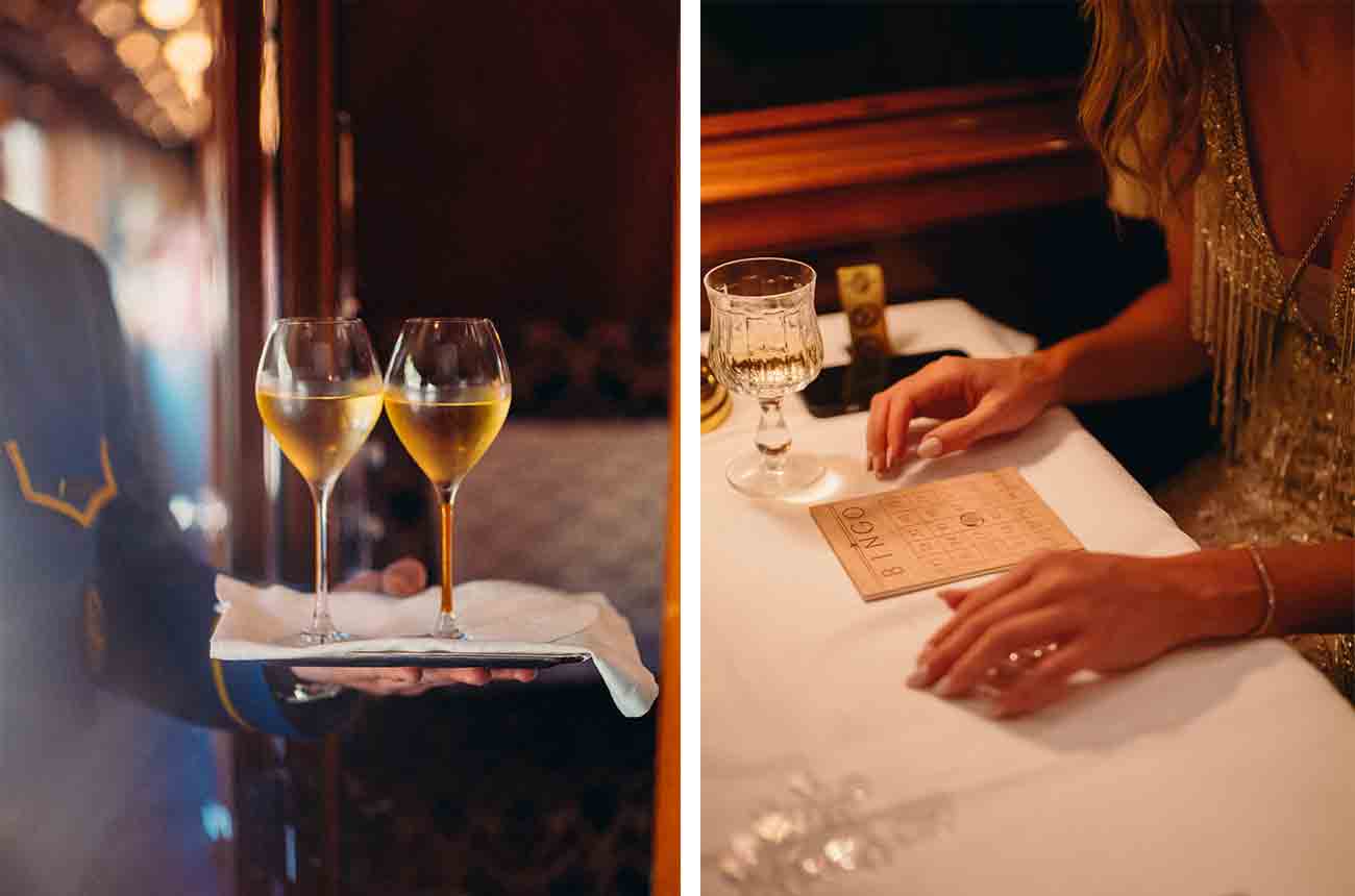 Enjoying an array of Cave Priv&amp;eacute;e vintages at gala dinner onboard on Veuve Clicquot's Solaire Journey.