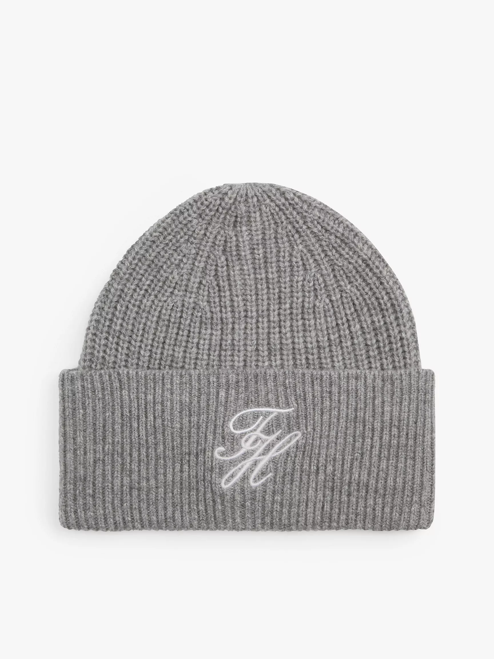 Tommy Hilfiger, Script Monogram Wool-Cashmere Beanie in Universal Grey