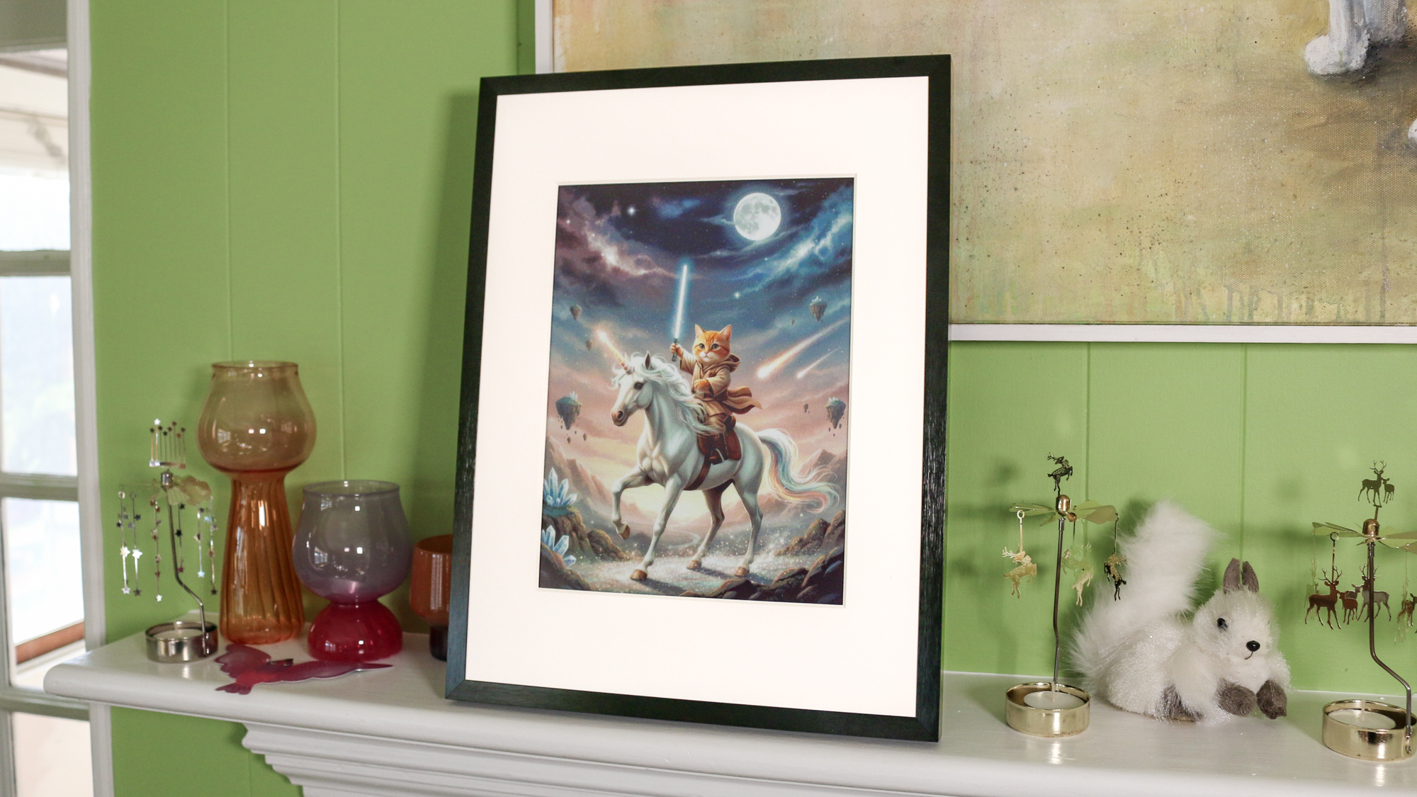 A Switchbot photo frame on a mantlepiece