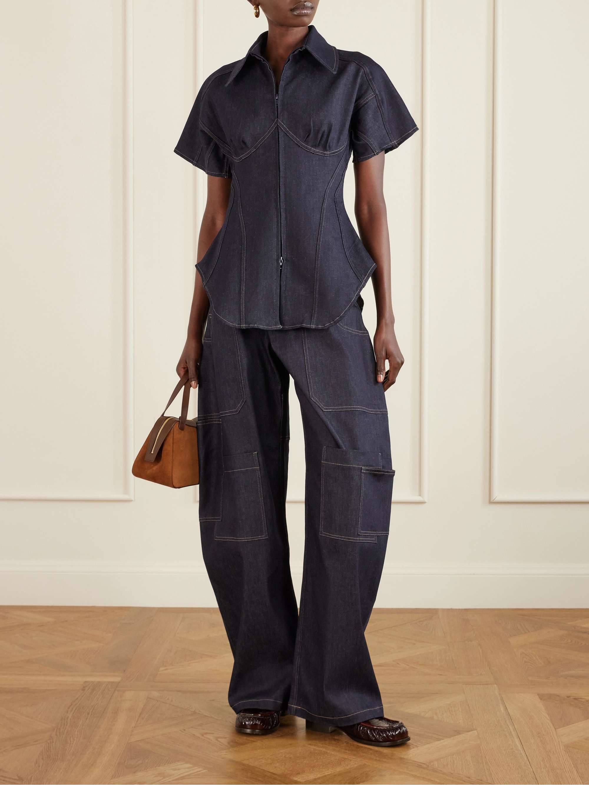 Banana Cutout High-Rise Barrel-Leg Jeans