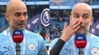 Pep Guardiola cries after Sergio Aguero leaves