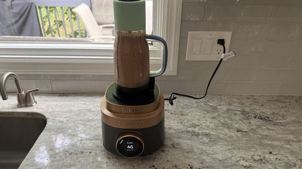 Ninja CrushBOSS making banana chocolate smoothie