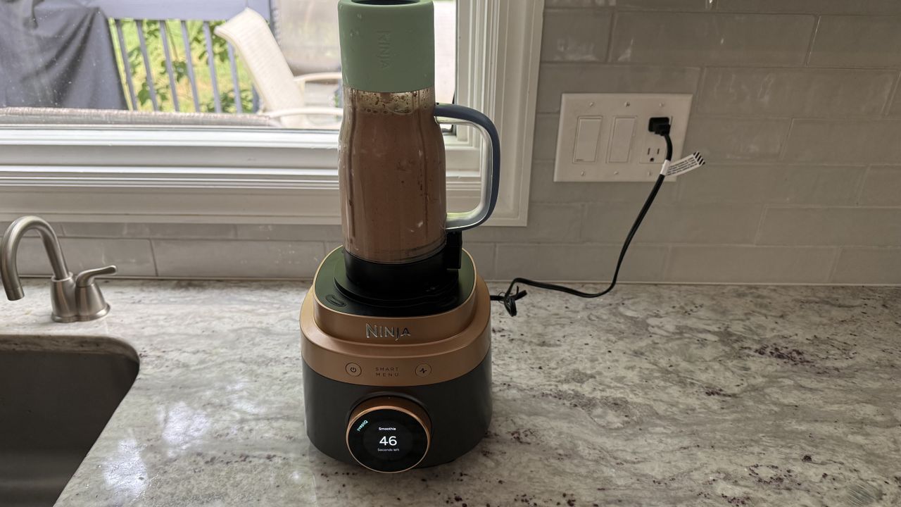 Ninja CrushBOSS making banana chocolate smoothie