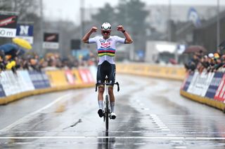 HARELBEKE BELGIUM MARCH 22 Mathieu van der Poel of The Netherlands and Team Alpecin Deceuninck celebrates at finish line as race winner during the 67th E3 Saxo Bank Classic Harelbeke 2024 a 2076km one day race from Harelbeke to Harelbeke UCIWT on March 22 2024 in Harelbeke Belgium Photo by Tim de WaeleGetty Images