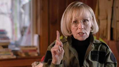 Scene from the documentary covering veteran journalist and TV personality, E. Jean Carroll, who sued President Trump for sexual abuse.