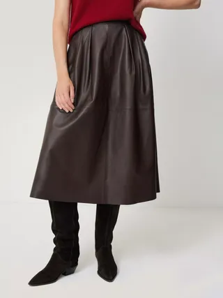 Jigsaw Pleated Leather Skirt