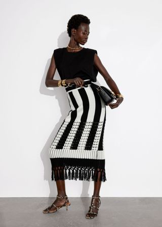 Fringed Knit Midi Skirt