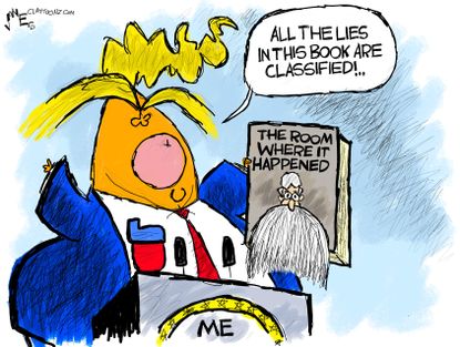 Political Cartoon U.S. Trump Bolton book classified