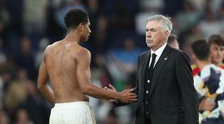Jude Bellingham and Carlo Ancelotti after Real Madrid's game against Real Sociedad in September 2023.
