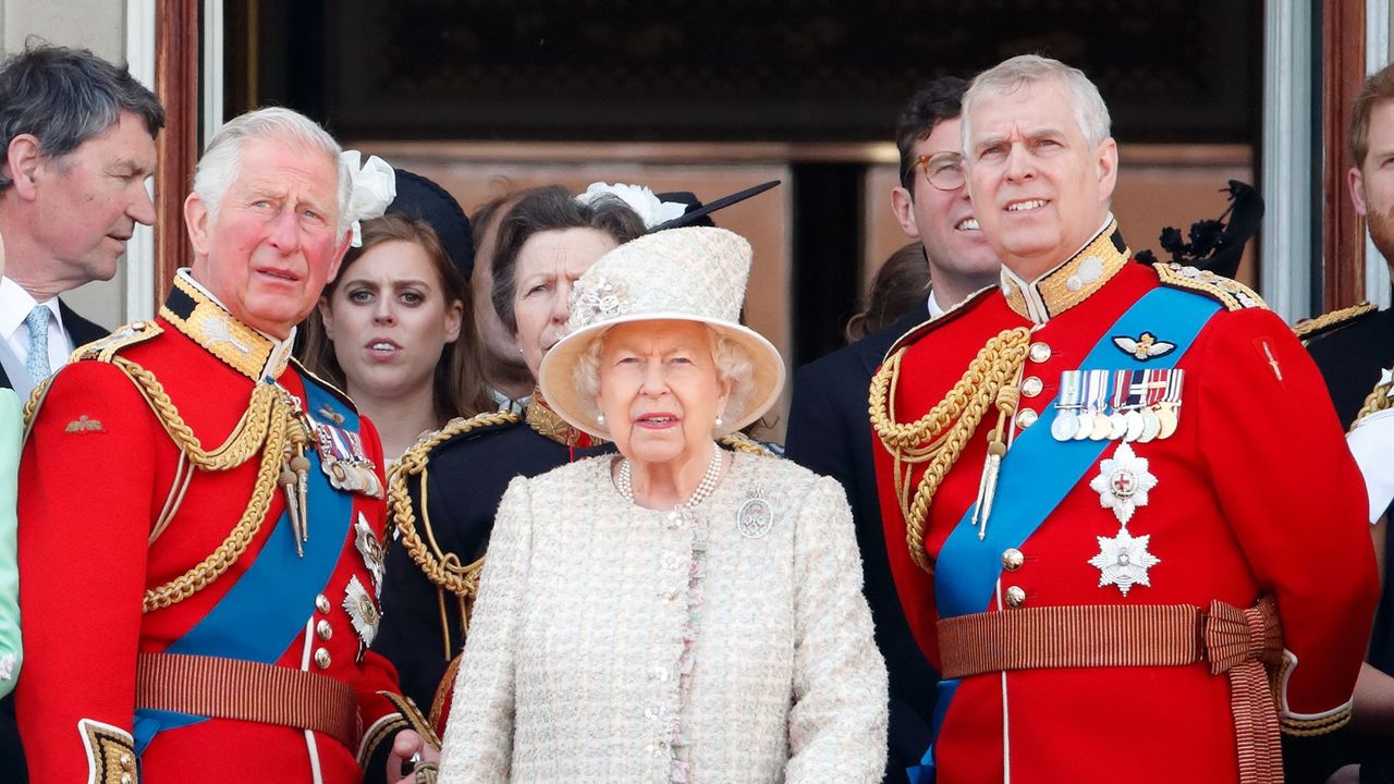 london, united kingdom june 08 embargoed for publication in uk newspapers until 24 hours after create date and time prince charles, prince of wales, queen elizabeth ii and prince andrew, duke of york watch a flypast from the balcony of buckingham palace during trooping the colour, the queens annual birthday parade, on june 8, 2019 in london, england the annual ceremony involving over 1400 guardsmen and cavalry, is believed to have first been performed during the reign of king charles ii the parade marks the official birthday of the sovereign, although the queens actual birthday is on april 21st photo by max mumbyindigogetty images