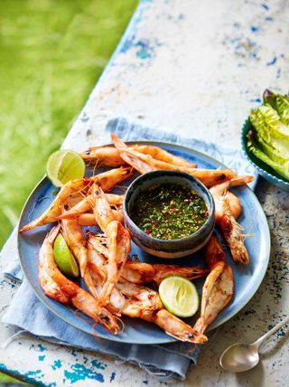 bbq prawns with chilli and lime dressing