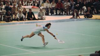 Billie Jean King plays in Battle of the Sexes tennis match