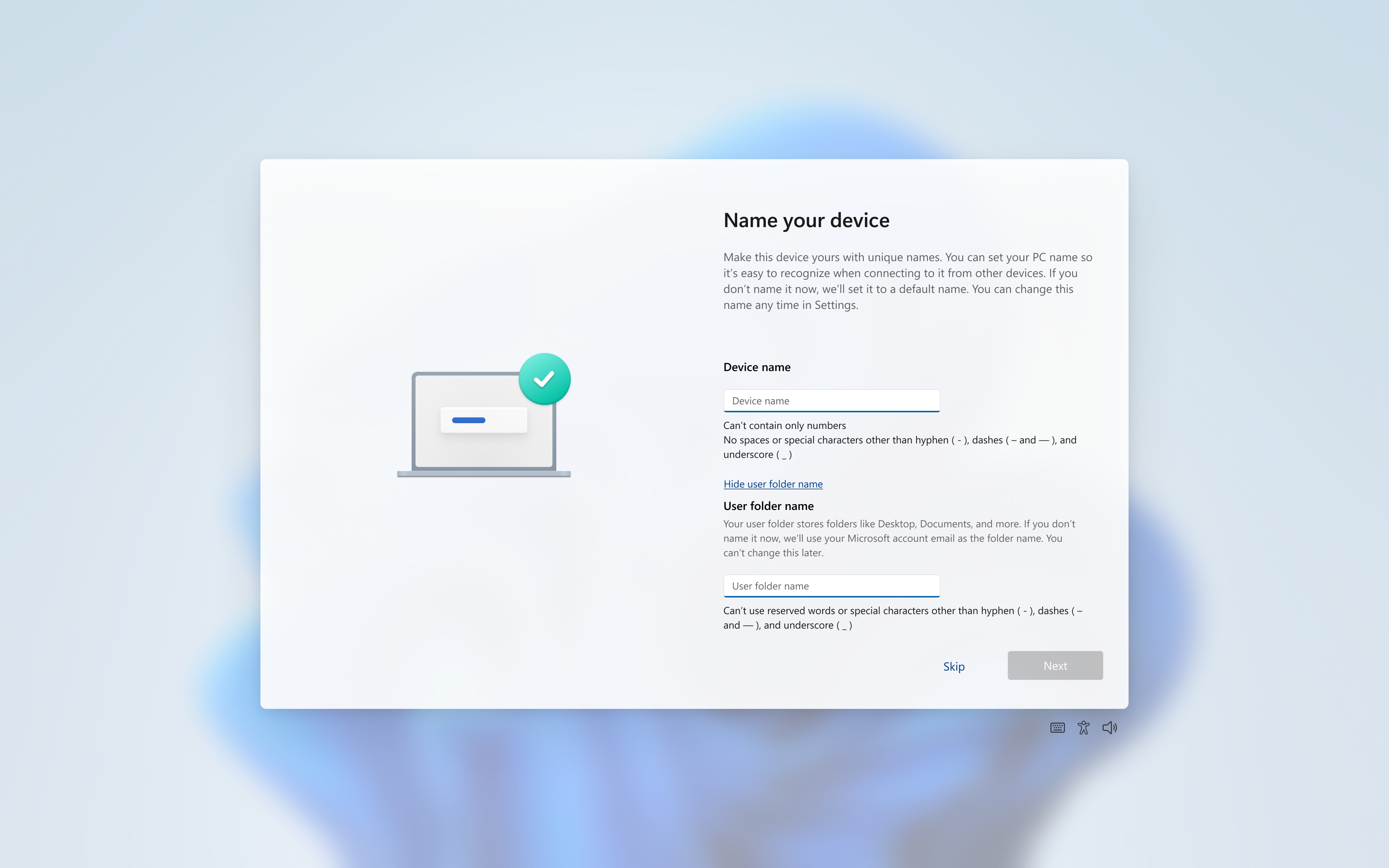 The new UI for setting your user directory name