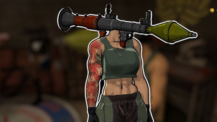 Buff lady whose head is a rocket launcher.