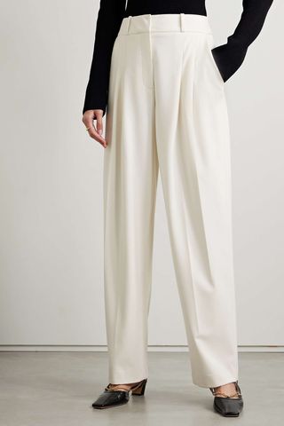 Veronica Beard Lagarde Pleated Crepe Wide-Leg Pants 