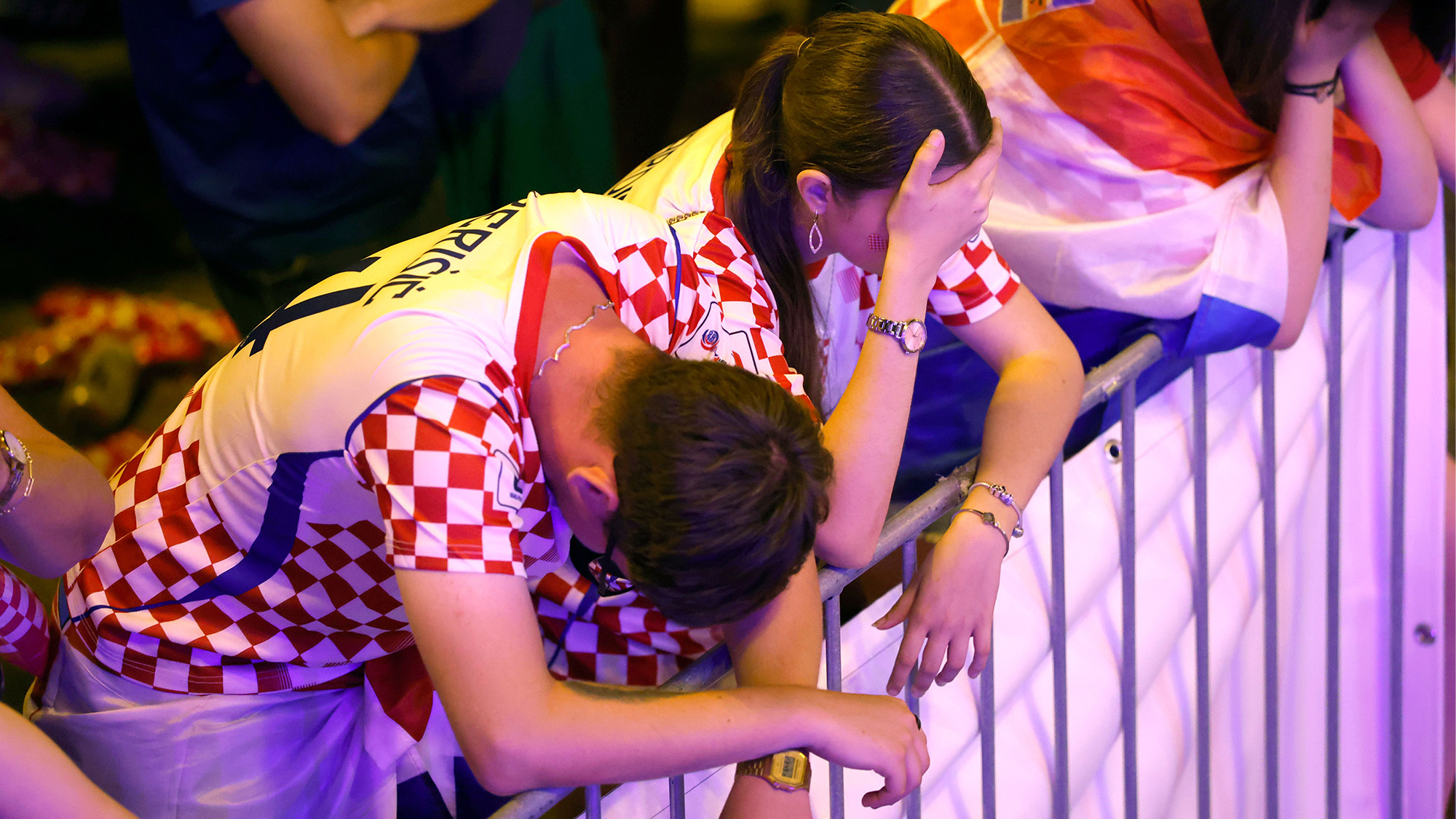 Croatian soccer fans react as they watch a broadcast of the FIFA World Cup 2026 match England vs Croatia, in Zagreb, Croatia
