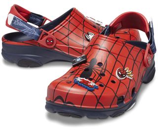 Spiderman slingback crocs, they are and blue with spiderman jibbitz on them
