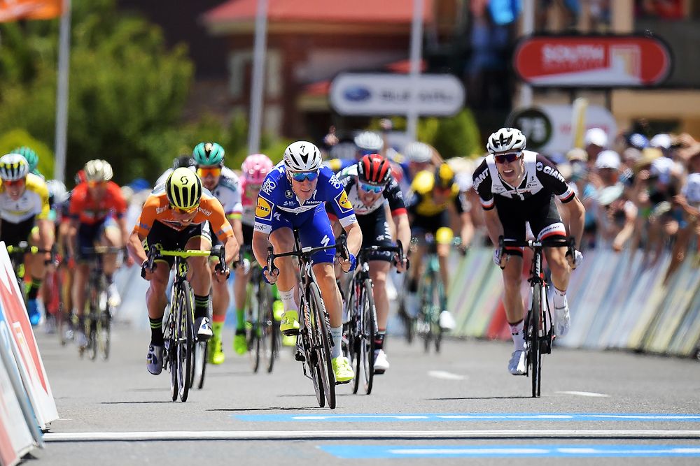 Elia Viviani sprints to victory during stage 3 at the 2018 Tour Down Under