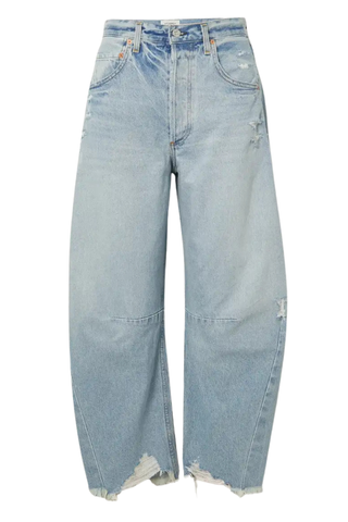 Horseshoe Distressed High-Rise Tapered Jeans