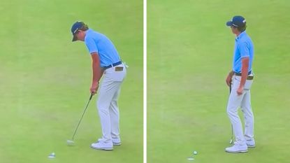 Screenshots of Gordon Sargent's bizarre putt on the 18th at the US Open