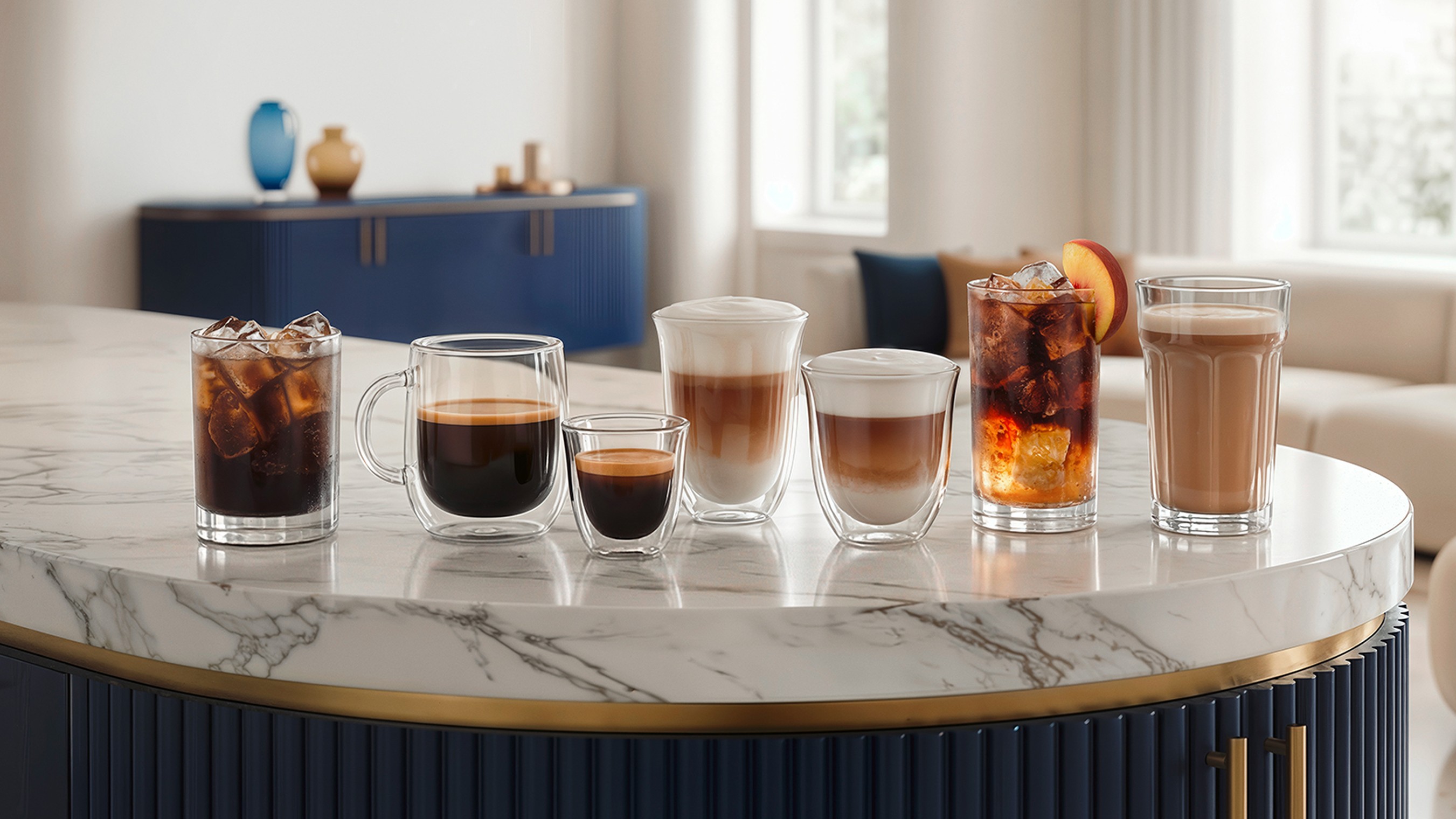 Selection of drinks made using De'Longhi Eletta Ultra coffee maker