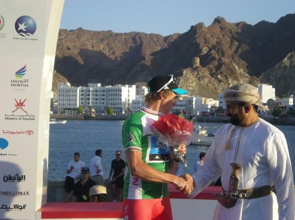 Edvald Boasson Hagen (Team Sky) gets the green jersey in Oman