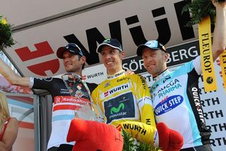 Final Suisse podium: Frank Schleck (RadioShack), Rui Costa (Movistar), Levi Leipheimer (Omega Pharma Quickstep)