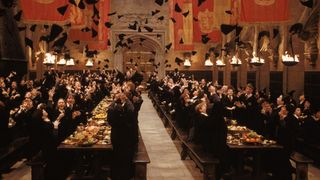 A still from one of the Harry Potter movies in the banquet hall