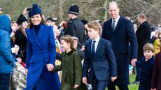Catherine, Princess of Wales, Princess Charlotte of Wales, Prince George of Wales, Prince William, Prince of Wales and Prince Louis of Wales walk to church on Christmas Day 2024