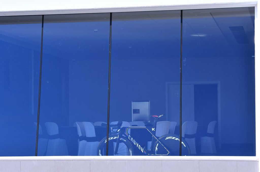 Tony Martin's custom Canyon TT bike was kept behind the glass