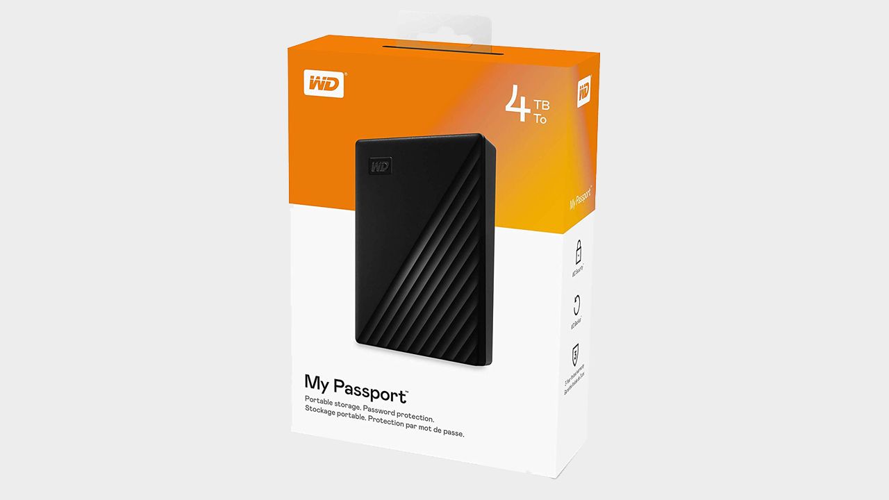 Official image of the WD 4TB My Passport Portable drive, with a plain background.