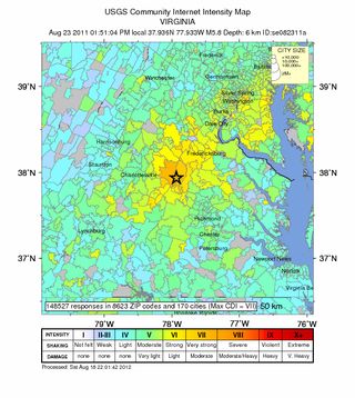 Shake map of 2011 Virginia earthquake.