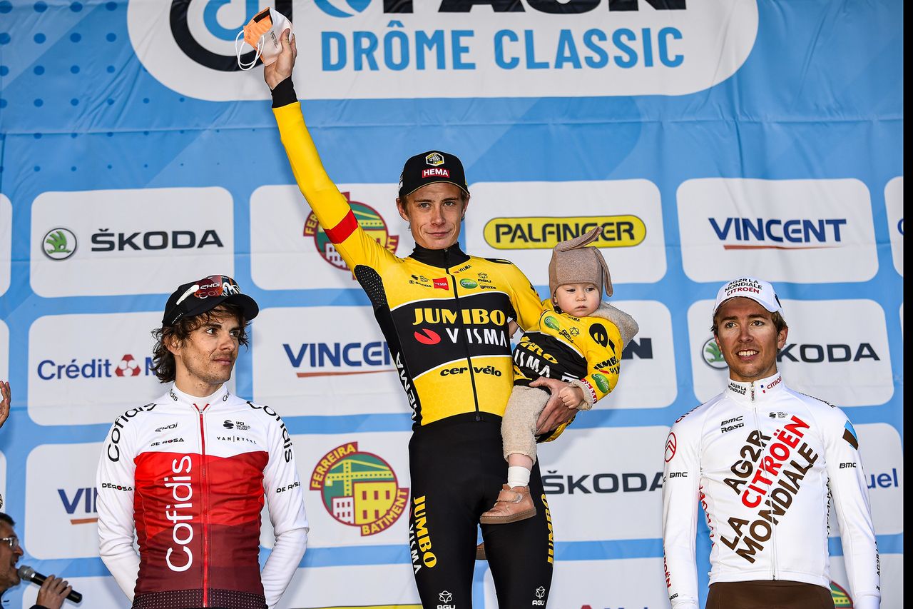 Drome Classic 2022 - 10th Edition - Etoile sur Rhone - Etoile sur Rhone 191,5 km - 27/02/2022 - Guillaume Martin (FRA - Cofidis) -Jonas Vingegaard (DEN - Team Jumbo - Visma) - Benoit Cosnefroy (FRA - AG2R Citroen Team) - photo Tommaso Pelagalli/SprintCyclingAgency&Acirc;&copy;2022