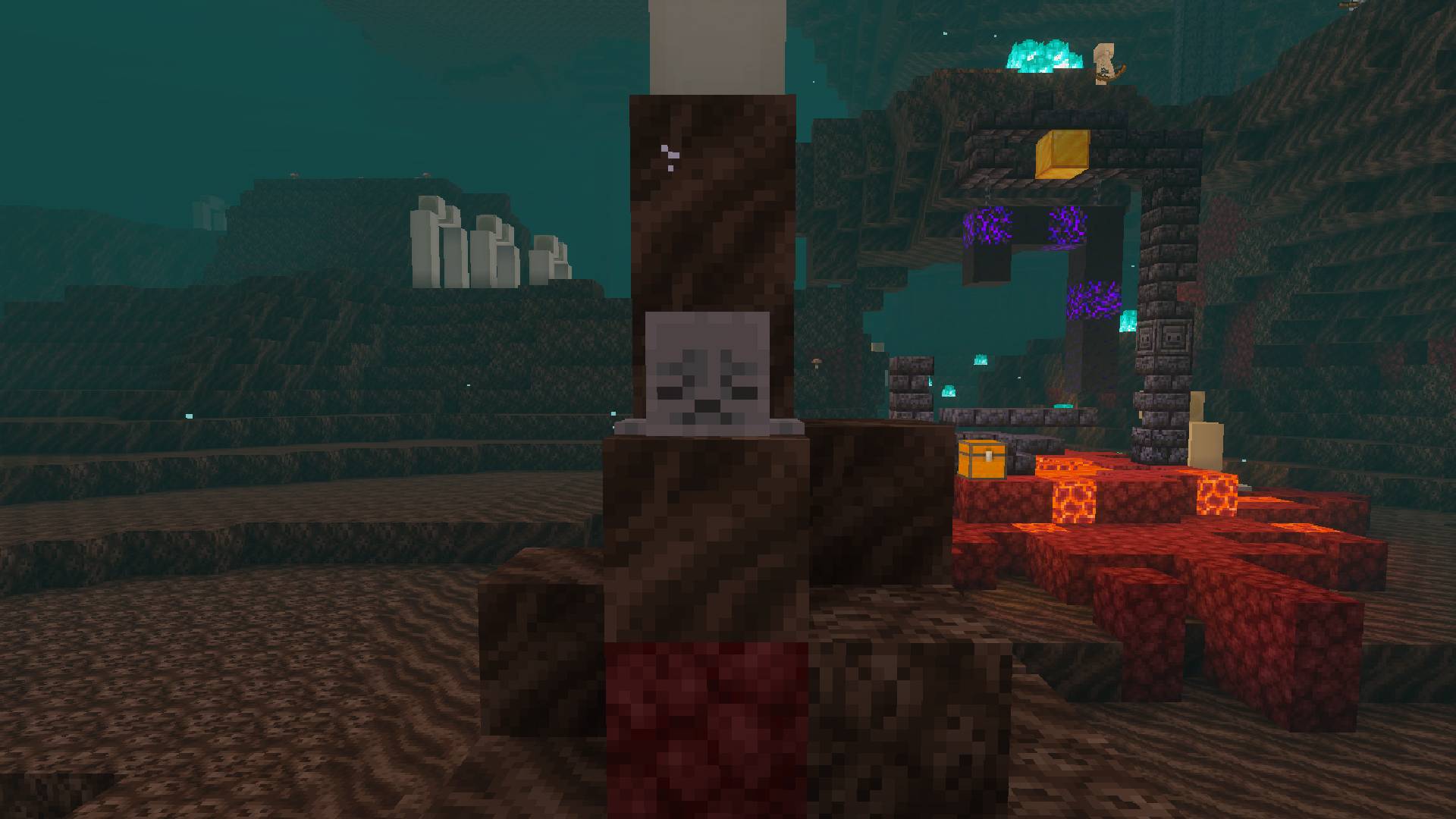 Dried Ghast next to a fossil in a soul sand biome in the nether in Minecraft