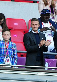 olympics 2012, london 2012, david beckham, prince william, brooklyn beckham, celebrity pictures, team gb, football match, marie claire, marie claire uk 