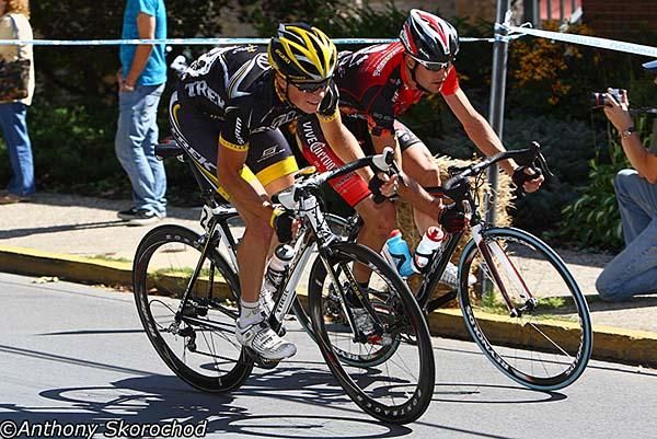 Benjamin King (Trek/Livestrong) coming out of one of the many corners in Doylestown, PA