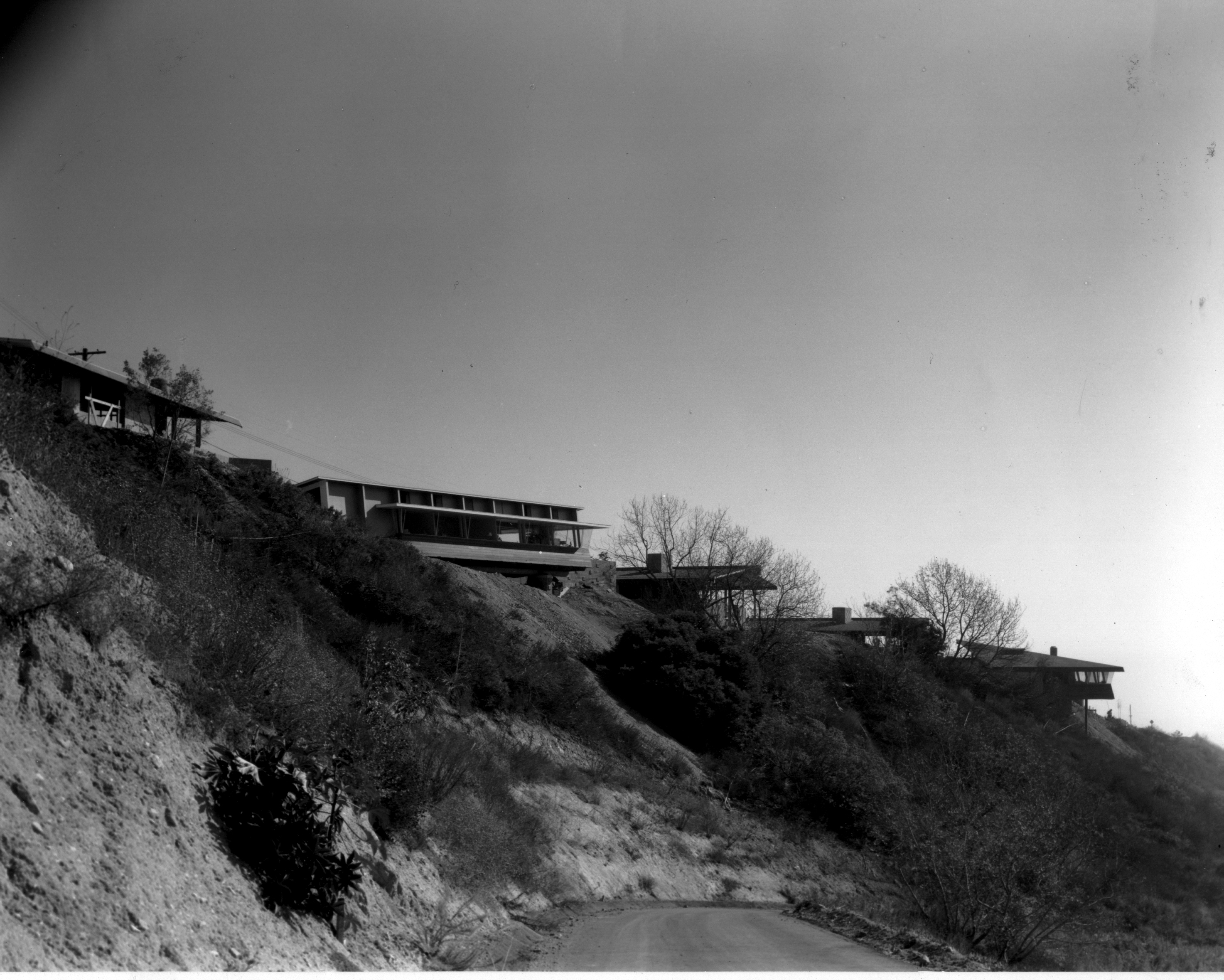 Exterior shots of modernist homes on the hills of Los Angeles in Black and white