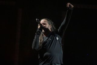 A picture of Jonathan Davis on stage with Korn
