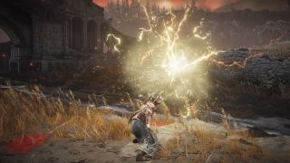 Elden Ring Rolling Sparks location - a character using rolling sparks to create a lightning explosion