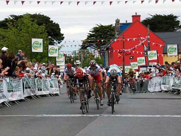 Cody Stevenson leads home a group in the sprint