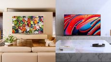 a samsung Neo QLED 8K and sony bravia 9 in a living room 