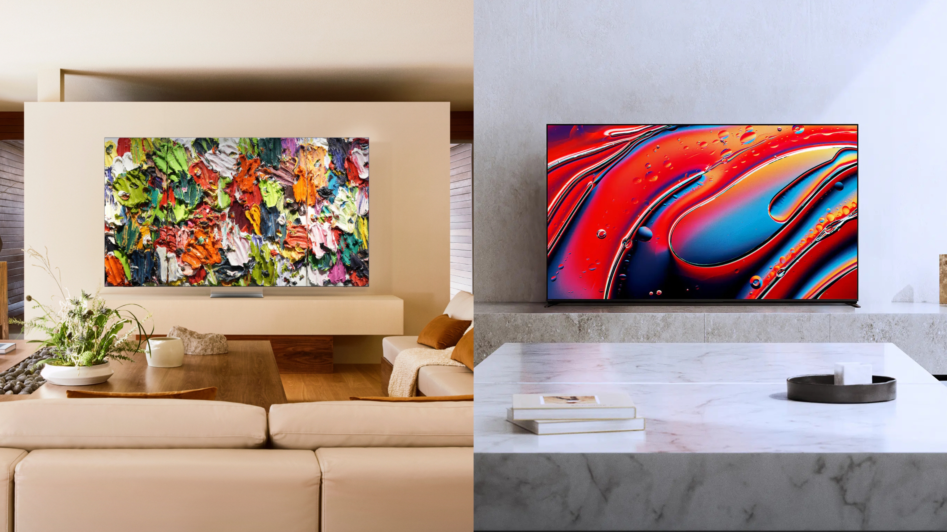 a samsung Neo QLED 8K and sony bravia 9 in a living room 