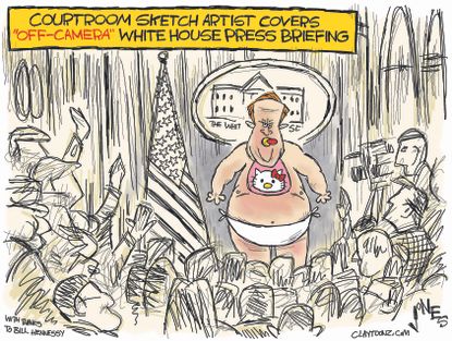 Political cartoon U.S. Sean Spicer White House press briefing baby