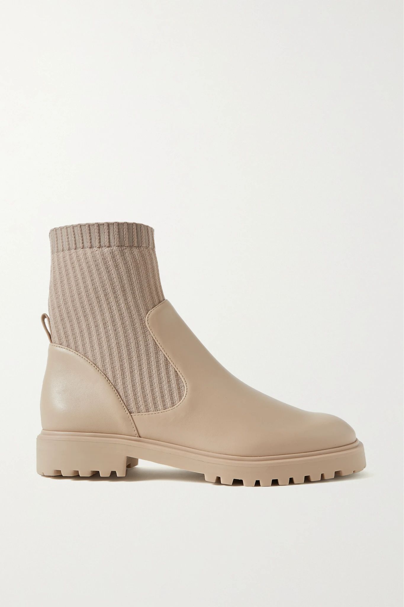 Porte & Paire Leather and Ribbed-Knit Ankle Boots